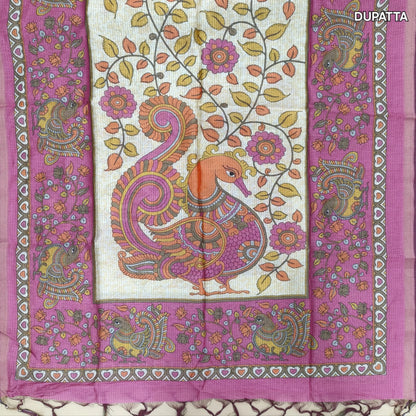 Pink premium handloom cotton unstitched salwar material,thread woven buttas all over, kantha stitch daman,(lining needed)cotton bottom, digital printed premium chanderi silk cotton dupatta with tissue borders. JL261806