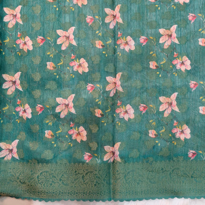 CODE WS1349 :  Rich beige designer silk cotton saree,double side borders with cut work edges, contrast running blouse, turquoise green rich zari woven pallu.