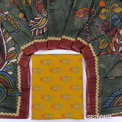 Yellow digital printed mogra chanderi unstitched salwar material (Crinkled, Lining Needed) No Bottom, digital printed mul cotton dupatta. SP260405