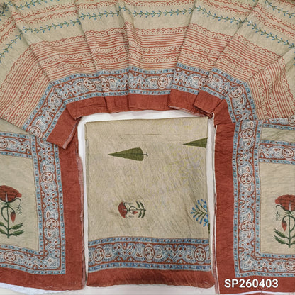 PREORDER SHIPPING AFTER 15 DAYS  Rich beige digital printed mogra chanderi unstitched salwar material (Crinkled, Lining Needed) No Bottom, digital printed mogra chanderi dupatta. SP260403