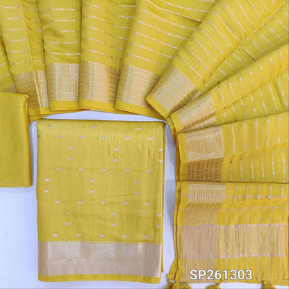 PREORDER SHIPPING IN 20 DAYS Designer Mehandhi yellow premium uppada silk unstitched salwar material, zari weaving all over (Thin, Lining Needed)matching silky bottom, uppada silk dupatta with zari weaving all over and borders. SP261303