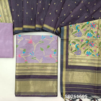 PRE ORDER  SHIPPING AFTER 4 DAYS  Mauve and dark beetroot purple premium silk cotton unstitched salwar material, rich meenakari weaving all over, paithani borders (Thin, Lining Needed)santoon bottom, meenakari weaving on silk cotton dupatta. SP261605