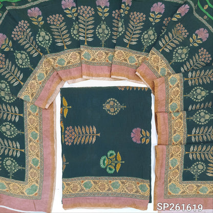 Dark teal blue digital printed mogra chanderi unstitched salwar material (Crinkled, Lining Needed) No Bottom, digital printed mogra chanderi dupatta. TAPINGS NEEDED. SP261619