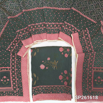 Dark teal green digital printed mogra chanderi unstitched salwar material (Crinkled, Lining Needed) No Bottom, digital printed mogra chanderi dupatta. TAPINGS NEEDED. SP261618