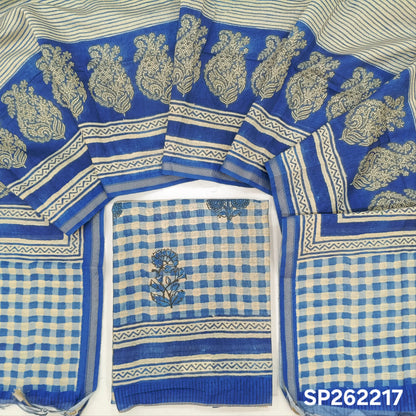 Blue shade digital printed premium chanderi silk cotton unstitched salwar material,checked all over(lining needed)NO BOTTOM, digital printed silk cotton dupatta. SP262217