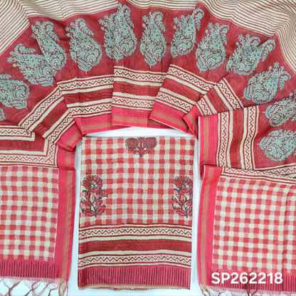 Pink shade digital printed premium chanderi silk cotton unstitched salwar material,checked all over(lining needed)NO BOTTOM, digital printed silk cotton dupatta. SP262218