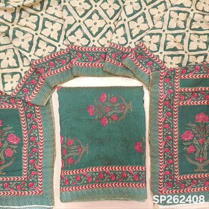 Teal green digital printed mogra chanderi unstitched salwar material (Crinkled, Lining Needed) No Bottom, digital printed mogra chanderi dupatta. SP262408