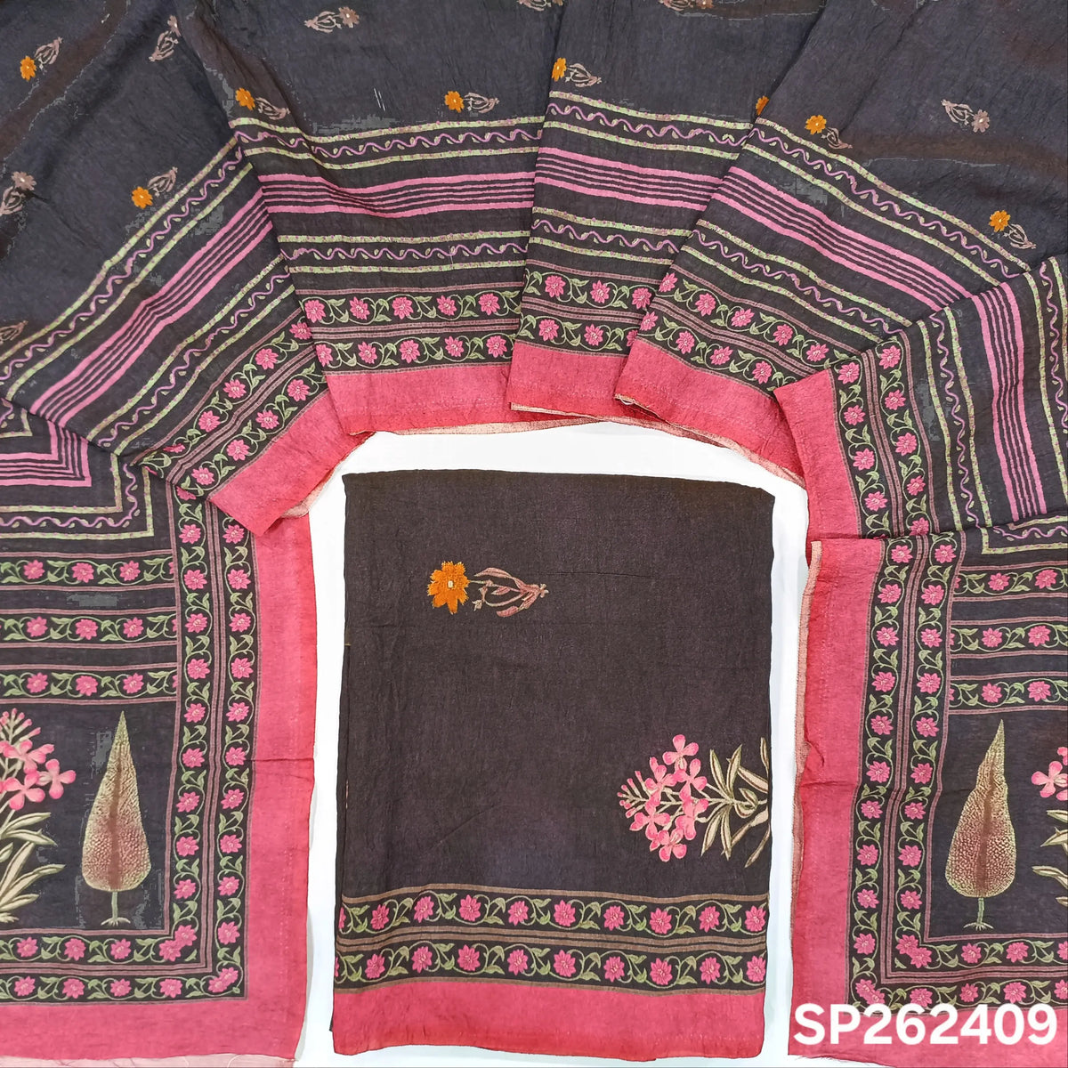Deep wine purple digital printed mogra chanderi unstitched salwar material (Crinkled, Lining Needed) No Bottom, digital printed mogra chanderi dupatta. SP262409