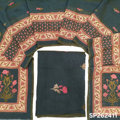 Dark grey digital printed mogra chanderi unstitched salwar material (Crinkled, Lining Needed) No Bottom, digital printed mogra chanderi dupatta. SP262411