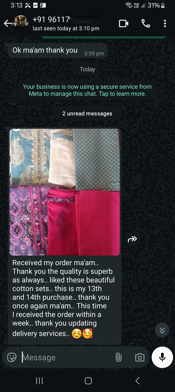 Received my order ma'am, thank you the quality is super as always.