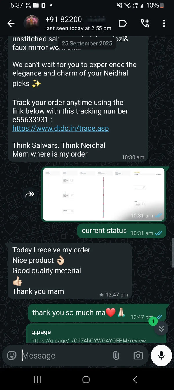 Today i received my order nice product good quality material thank you mam.