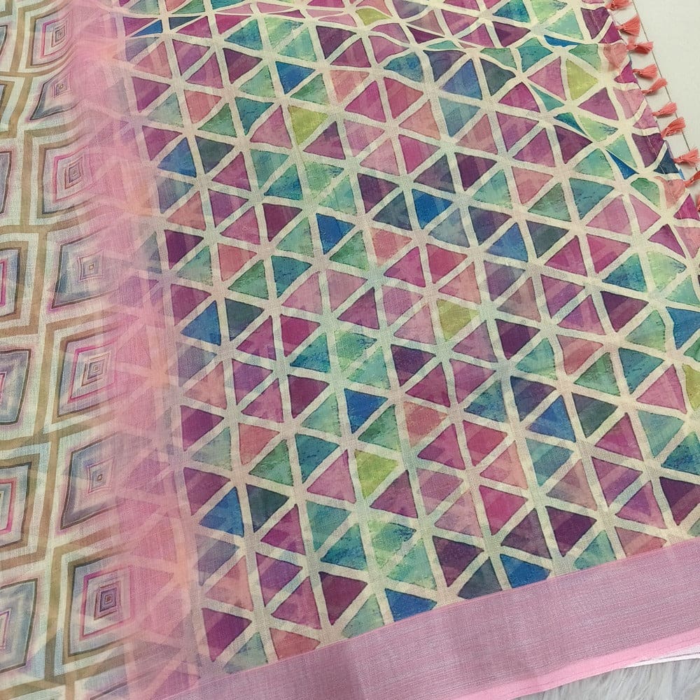 Abstract printed fancy semi linen saree ns151-Neidhal