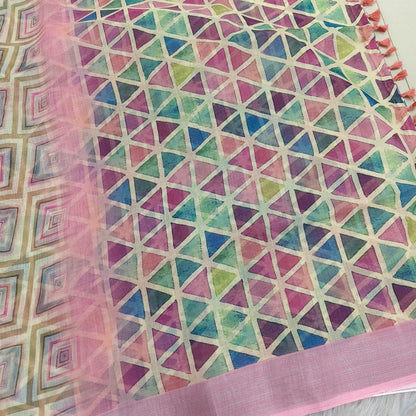 Abstract printed fancy semi linen saree ns151-Neidhal