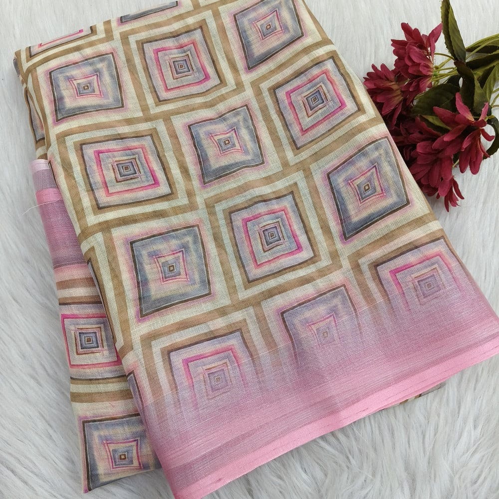 Abstract printed fancy semi linen saree ns151-Neidhal