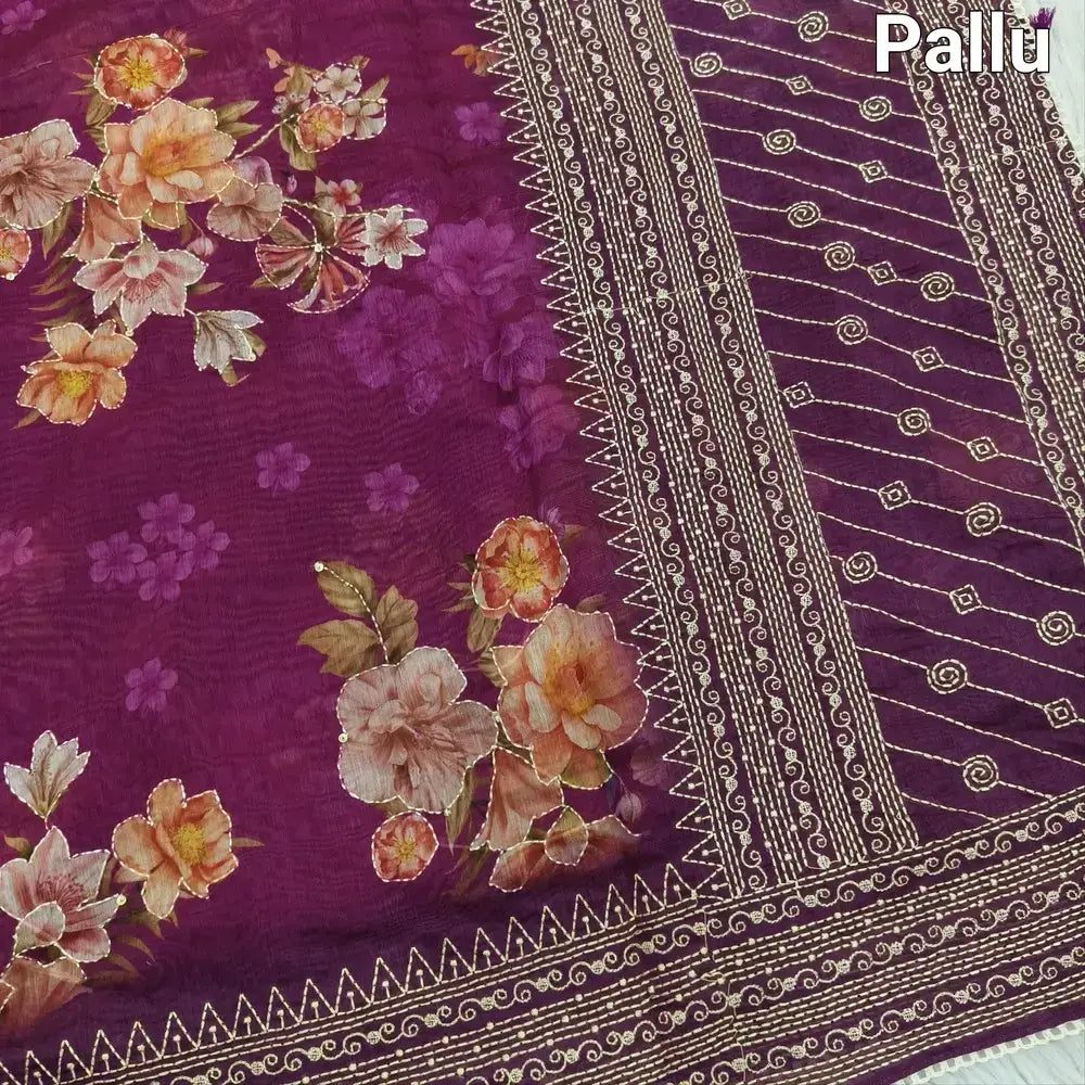 Beetroot purple designer digital printed soft silk cotton saree ns99-Neidhal