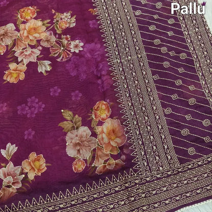 Beetroot purple designer digital printed soft silk cotton saree ns99-Neidhal