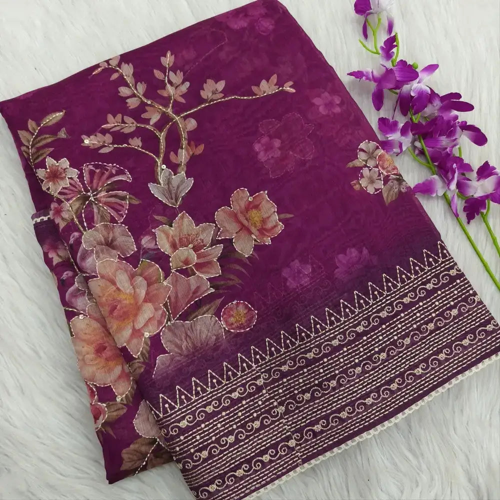 Beetroot purple designer digital printed soft silk cotton saree ns99-Neidhal