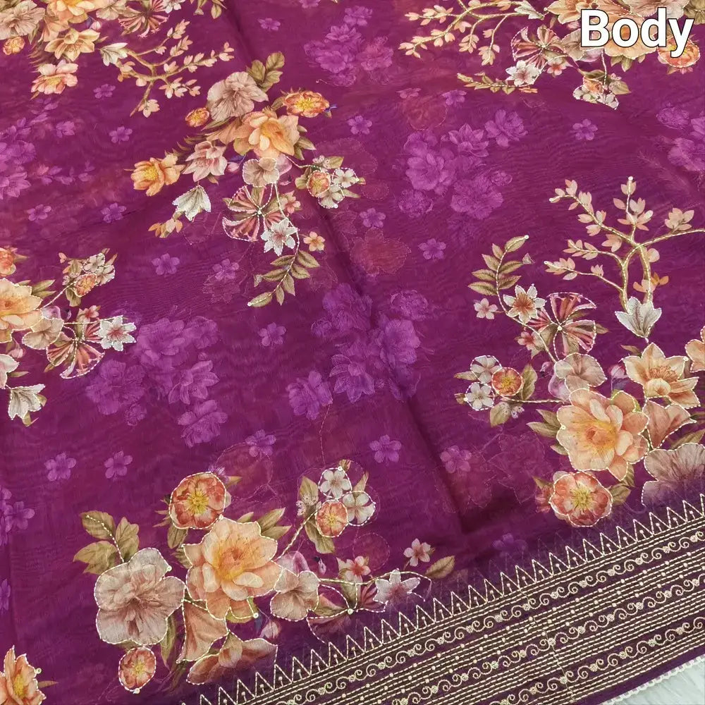 Beetroot purple designer digital printed soft silk cotton saree ns99-Neidhal