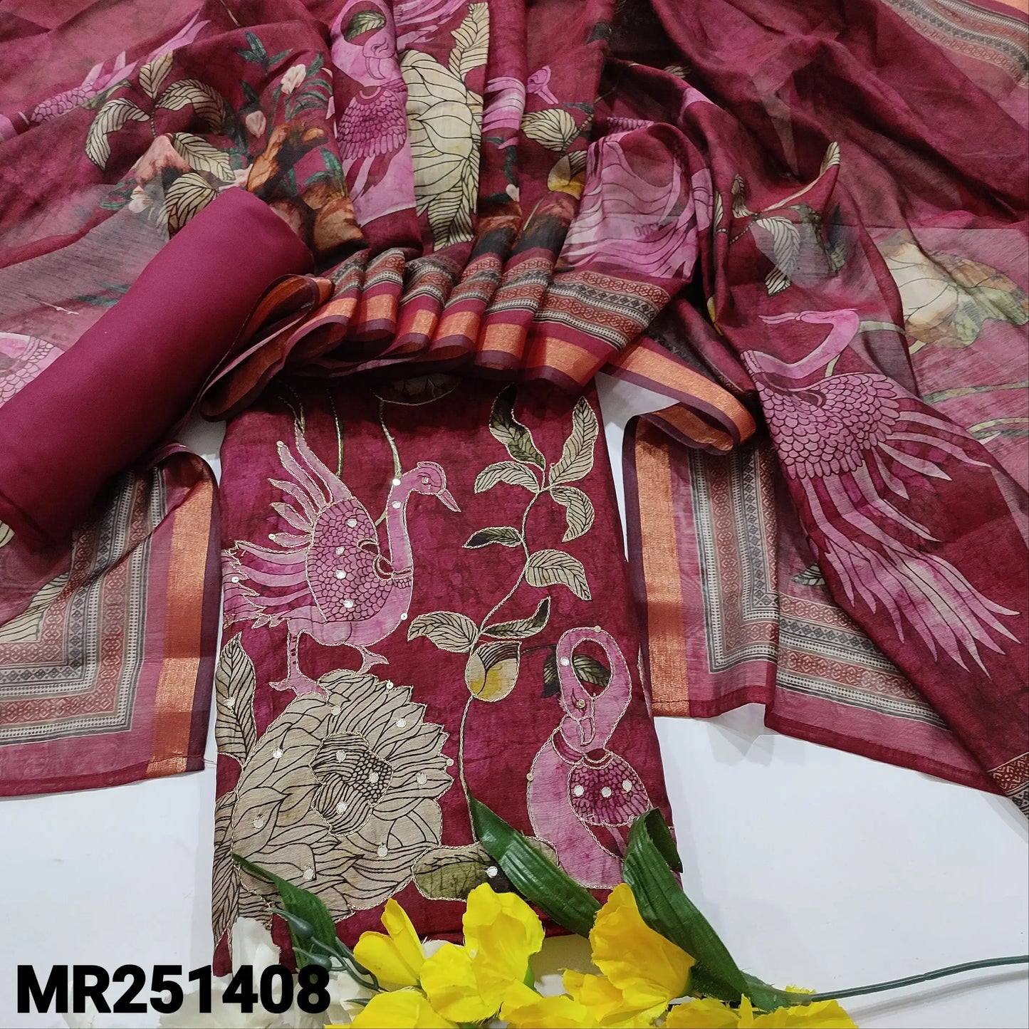 Beetroot purple digital printed silk cotton salwar material mr251408-Neidhal