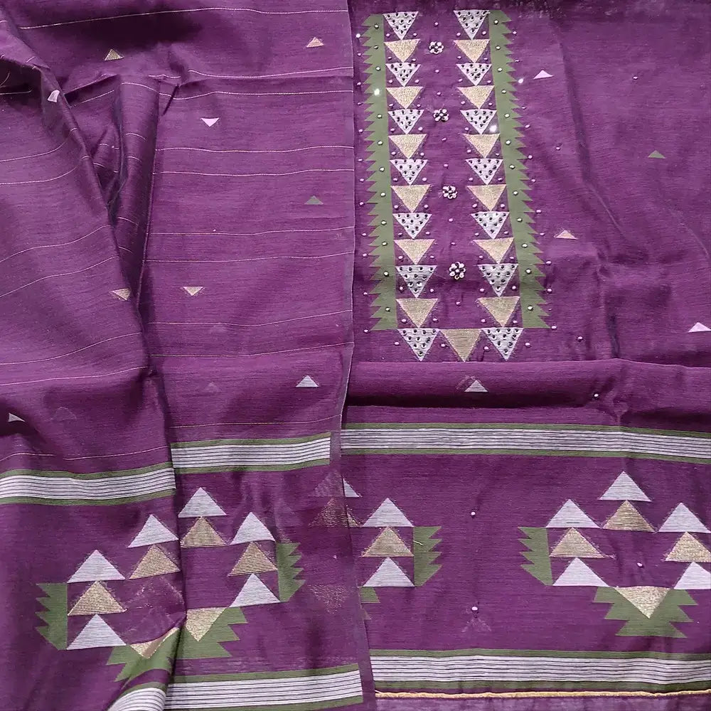 Beetroot purple jamdani woven silk cotton salwar material mr251720-Neidhal