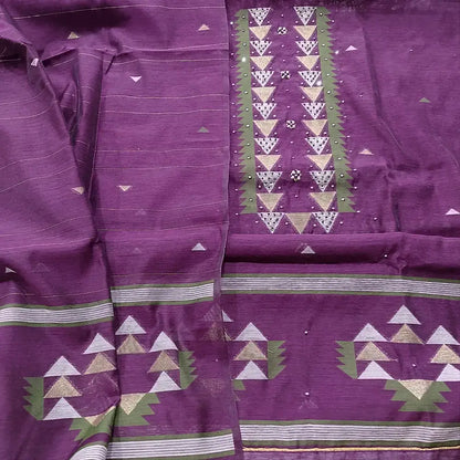 Beetroot purple jamdani woven silk cotton salwar material mr251720-Neidhal