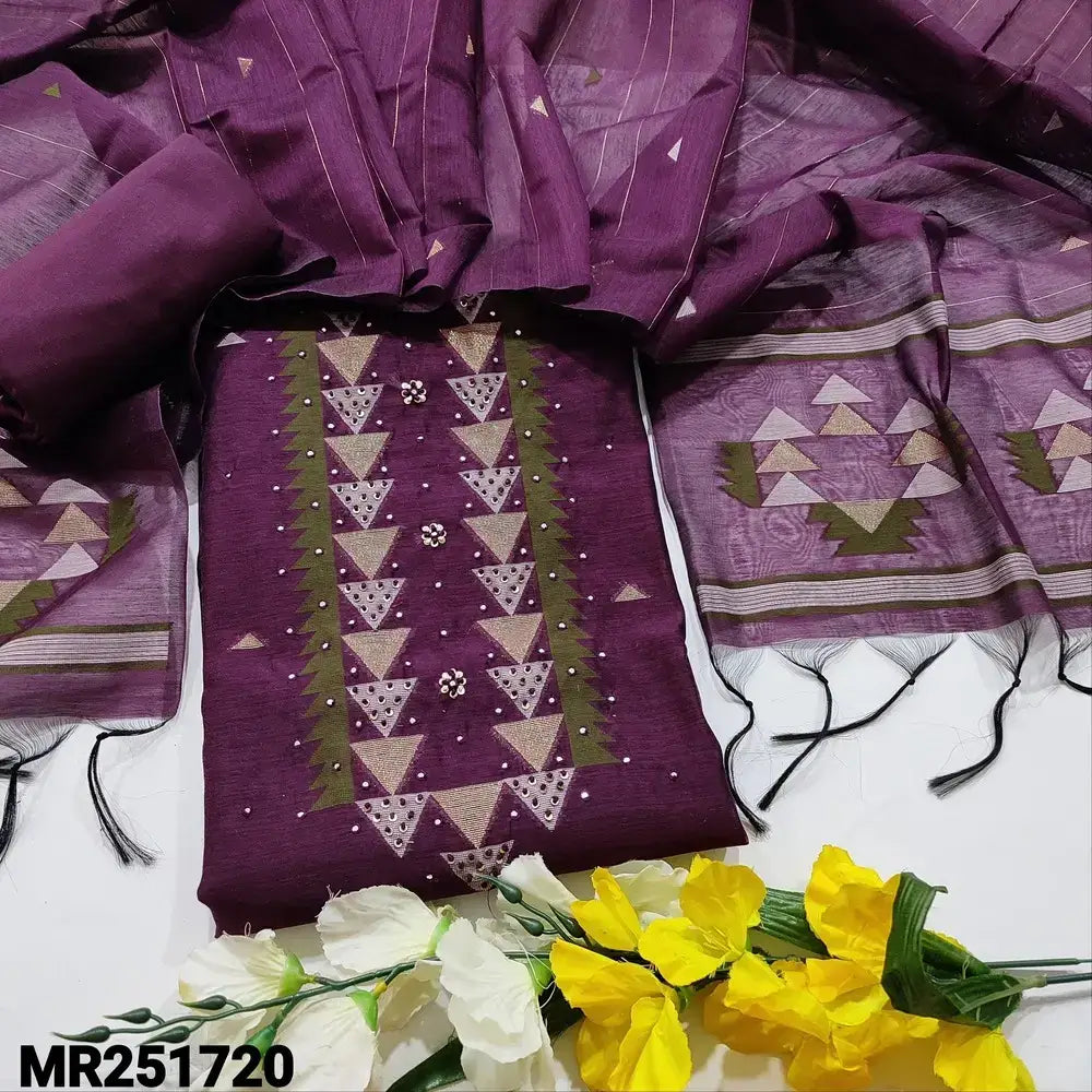 Beetroot purple jamdani woven silk cotton salwar material mr251720-Neidhal