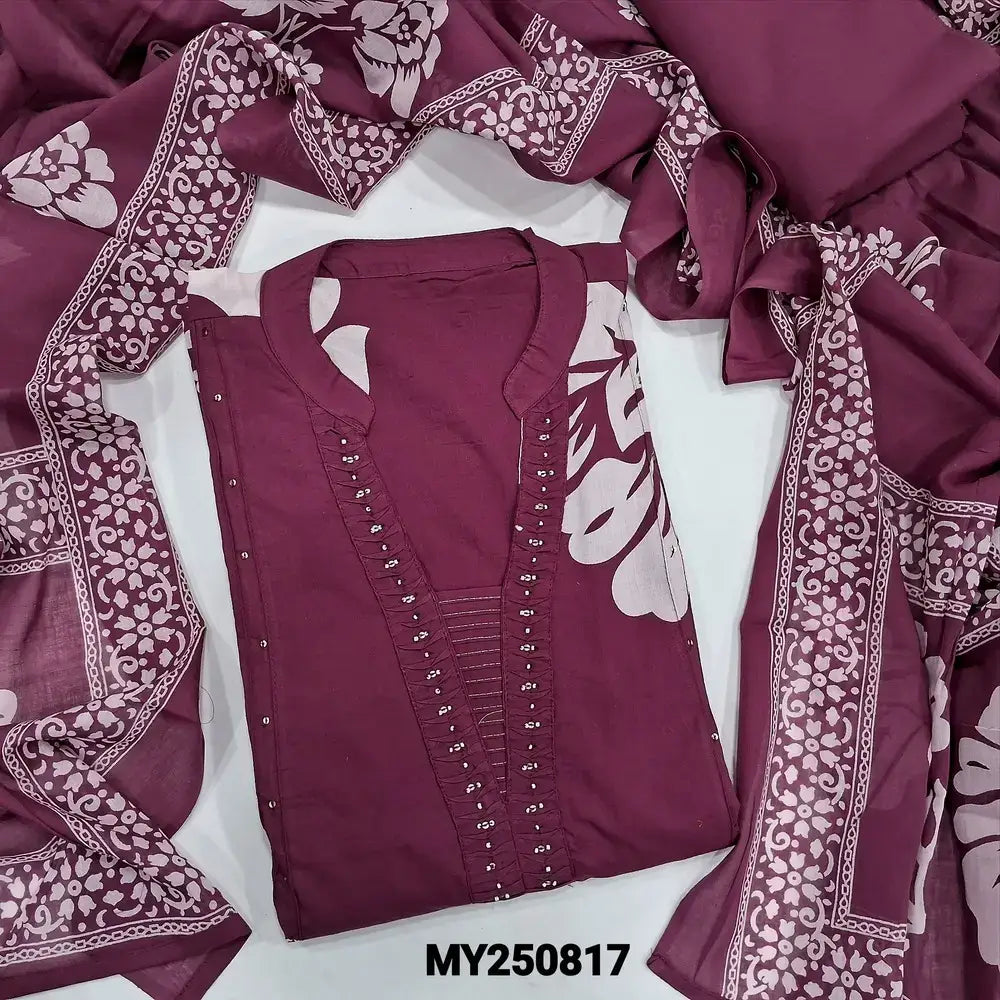 Beetroot purple printed cotton semi stitched salwar material my250817-Neidhal