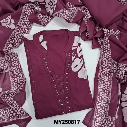 Beetroot purple printed cotton semi stitched salwar material my250817-Neidhal