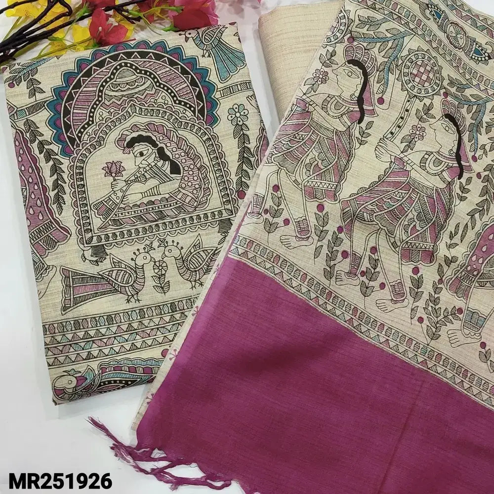 Beige bagalpuri jute silk cotton salwar material mr251926-Neidhal