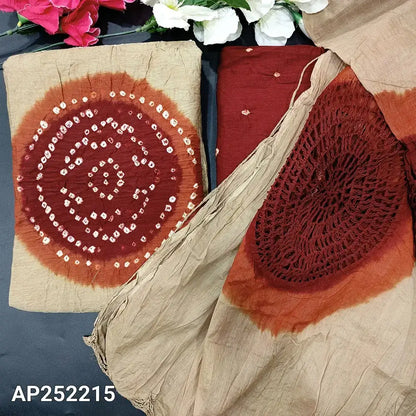 Beige Bandhini Dyed Cotton Salwar Material with Crochet Lace – Neidhal