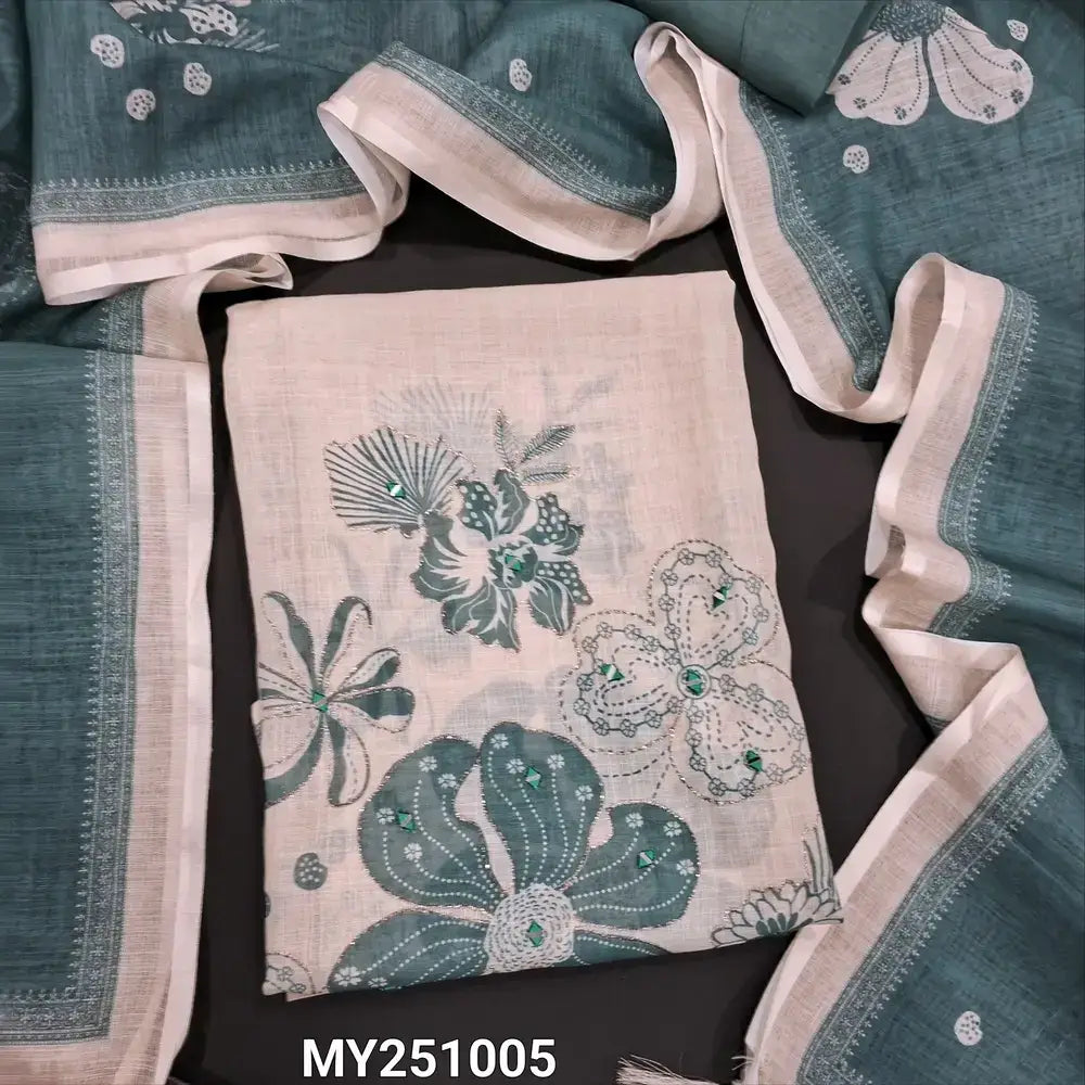 Beige base floral printed semi linen salwar material my251005-Neidhal