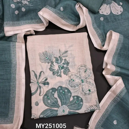 Beige base floral printed semi linen salwar material my251005-Neidhal