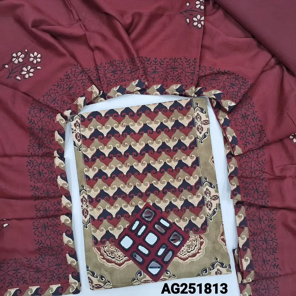 Beige block printed pure cotton salwar material ag251813 Neidhal