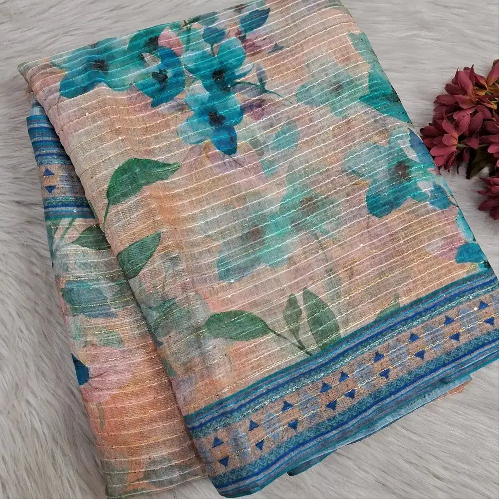 Beige blue fancy silk cotton saree ws719-Neidhal