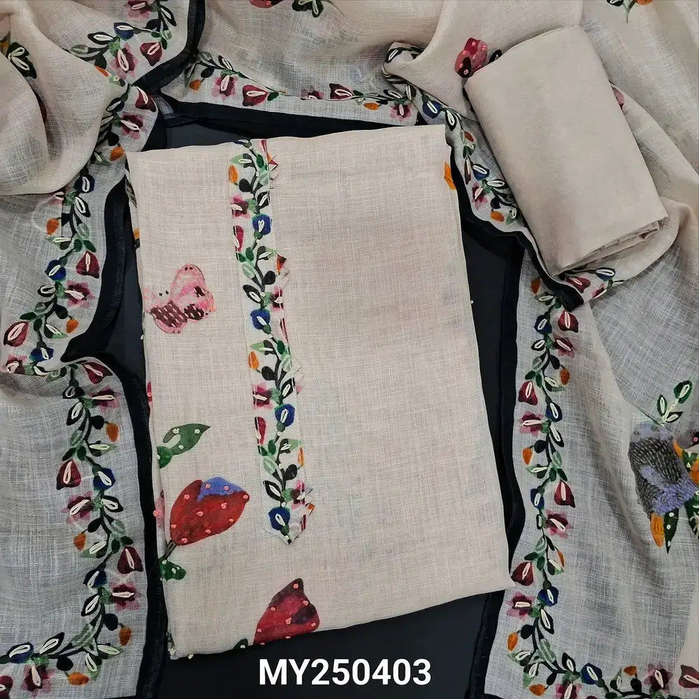 Beige designer digital printed linen salwar material my250403-Neidhal