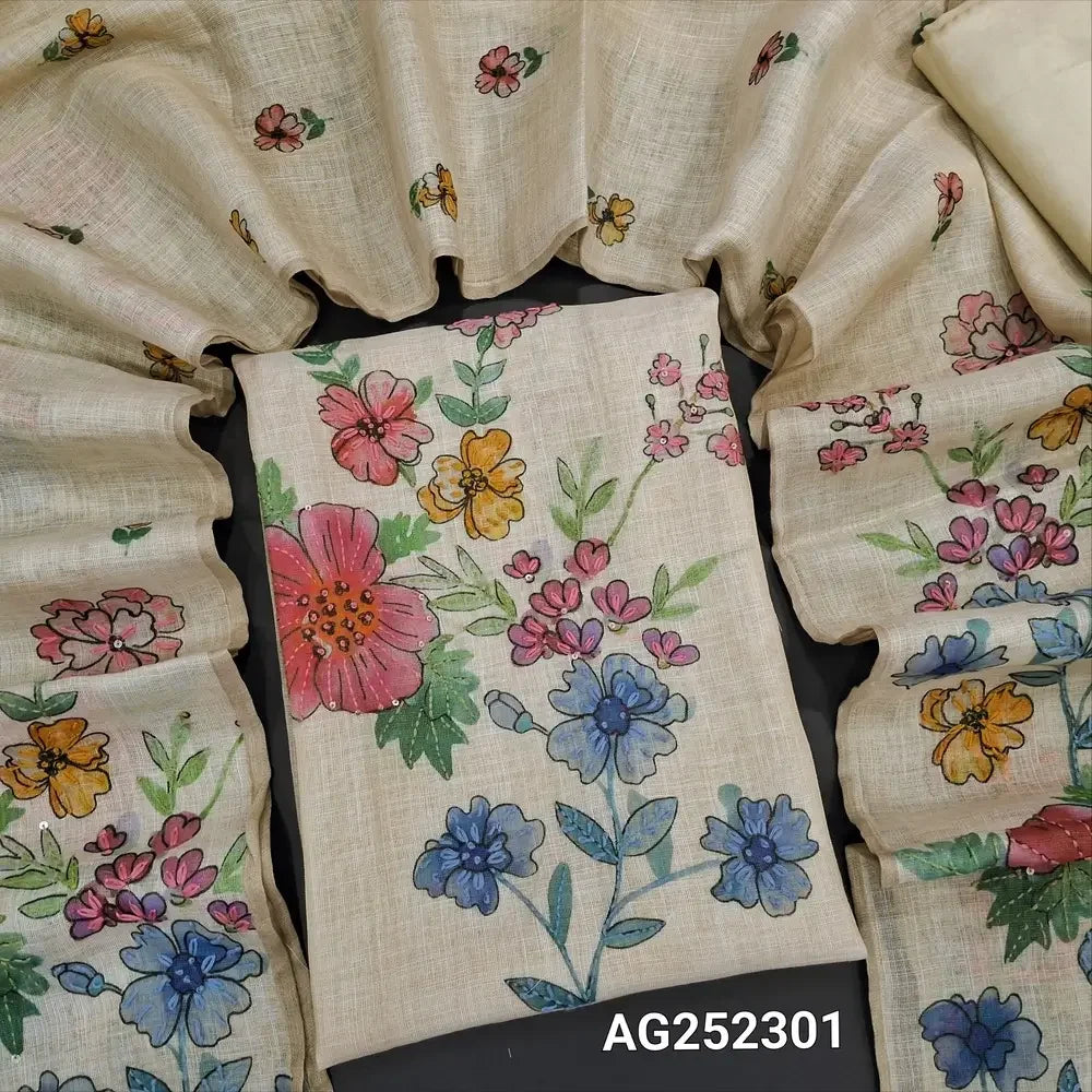 Beige designer digital printed pure tissue linen salwar material ag252301 Neidhal