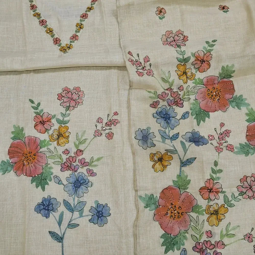 Beige designer digital printed pure tissue linen salwar material ag252301 Neidhal