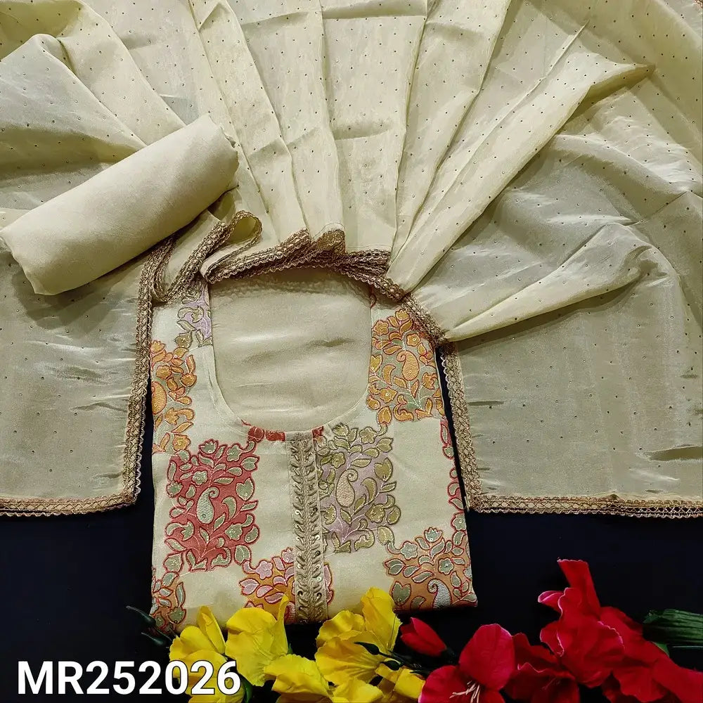 Beige designer tissue organza silk salwar material mr252026-Neidhal