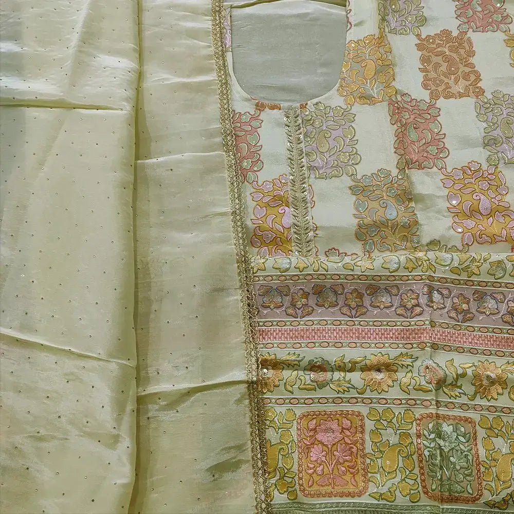 Beige designer tissue organza silk salwar material mr252026-Neidhal