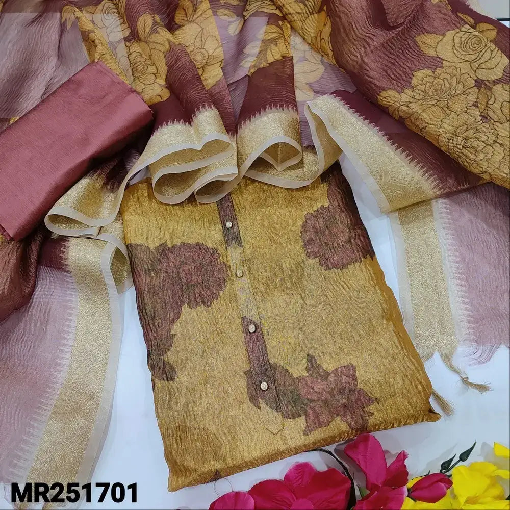 Beige digital printed crinkled tissue silk cotton salwar material mr251701-Neidhal