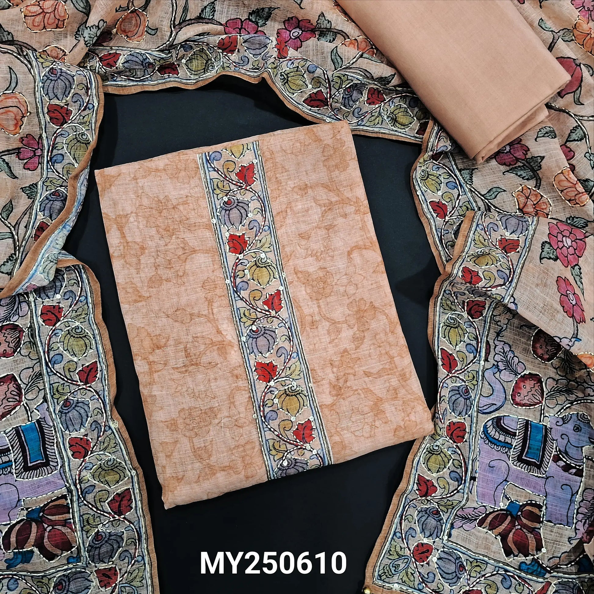 Beige digital printed linen salwar material my250610-Neidhal