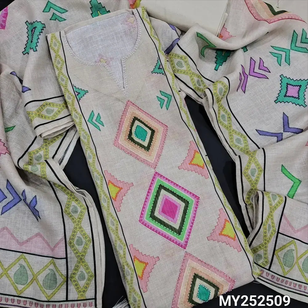 Beige digital printed linen salwar material my252509-Neidhal