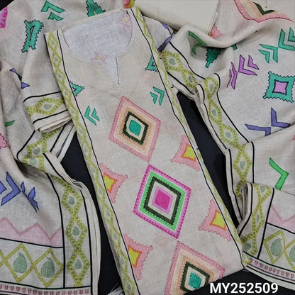 Beige digital printed linen salwar material my252509-Neidhal