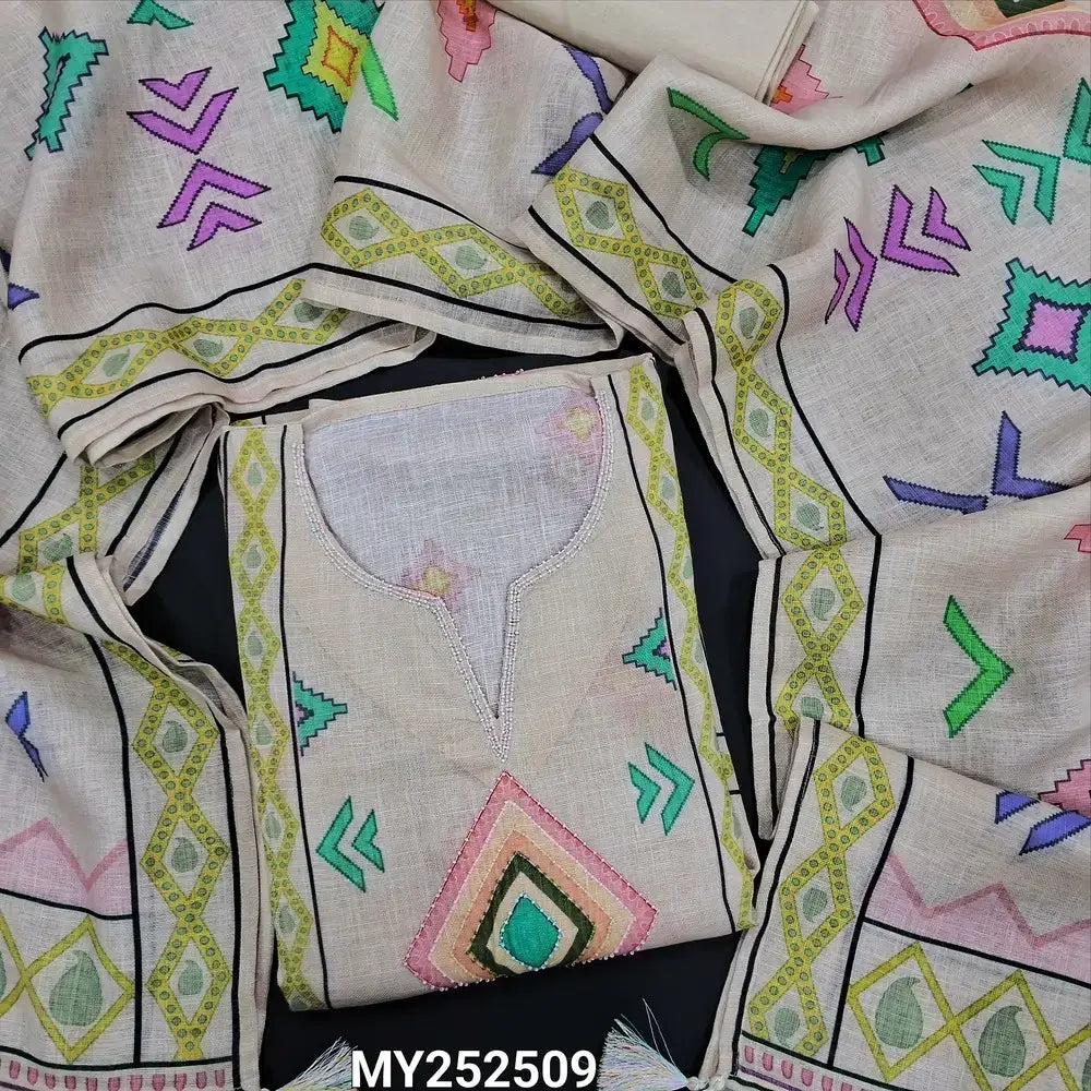 Beige digital printed linen salwar material my252509-Neidhal