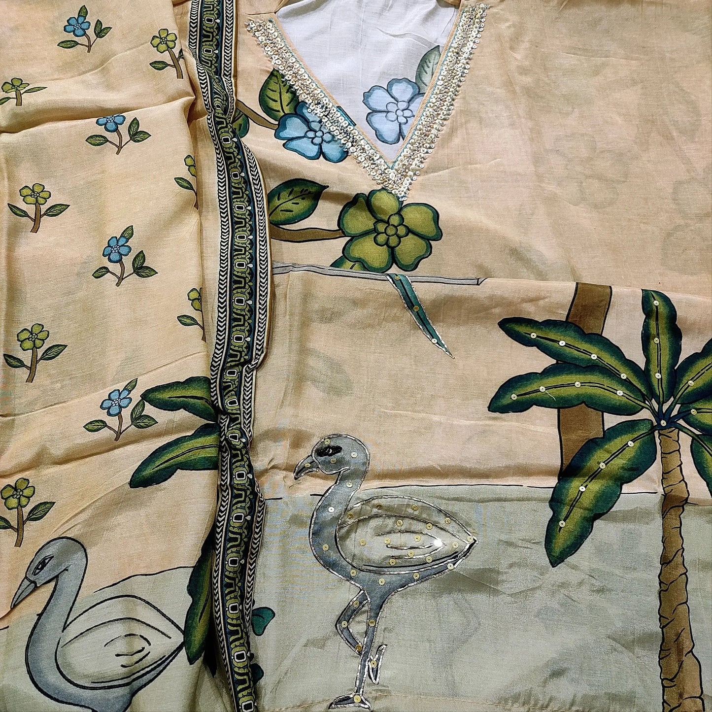 Beige digital printed maslin silk salwar material mr251302-Neidhal