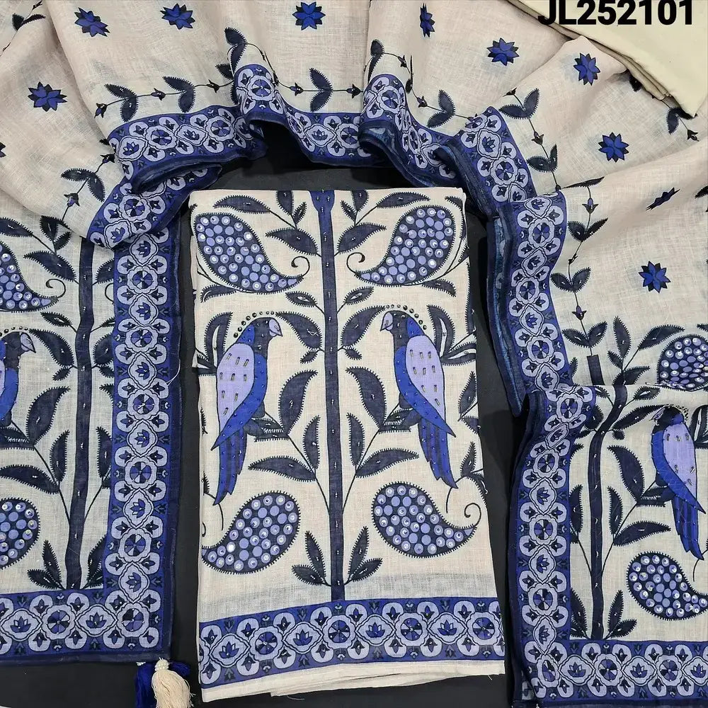 Beige digital printed premium linen salwar material jl252101-Neidhal