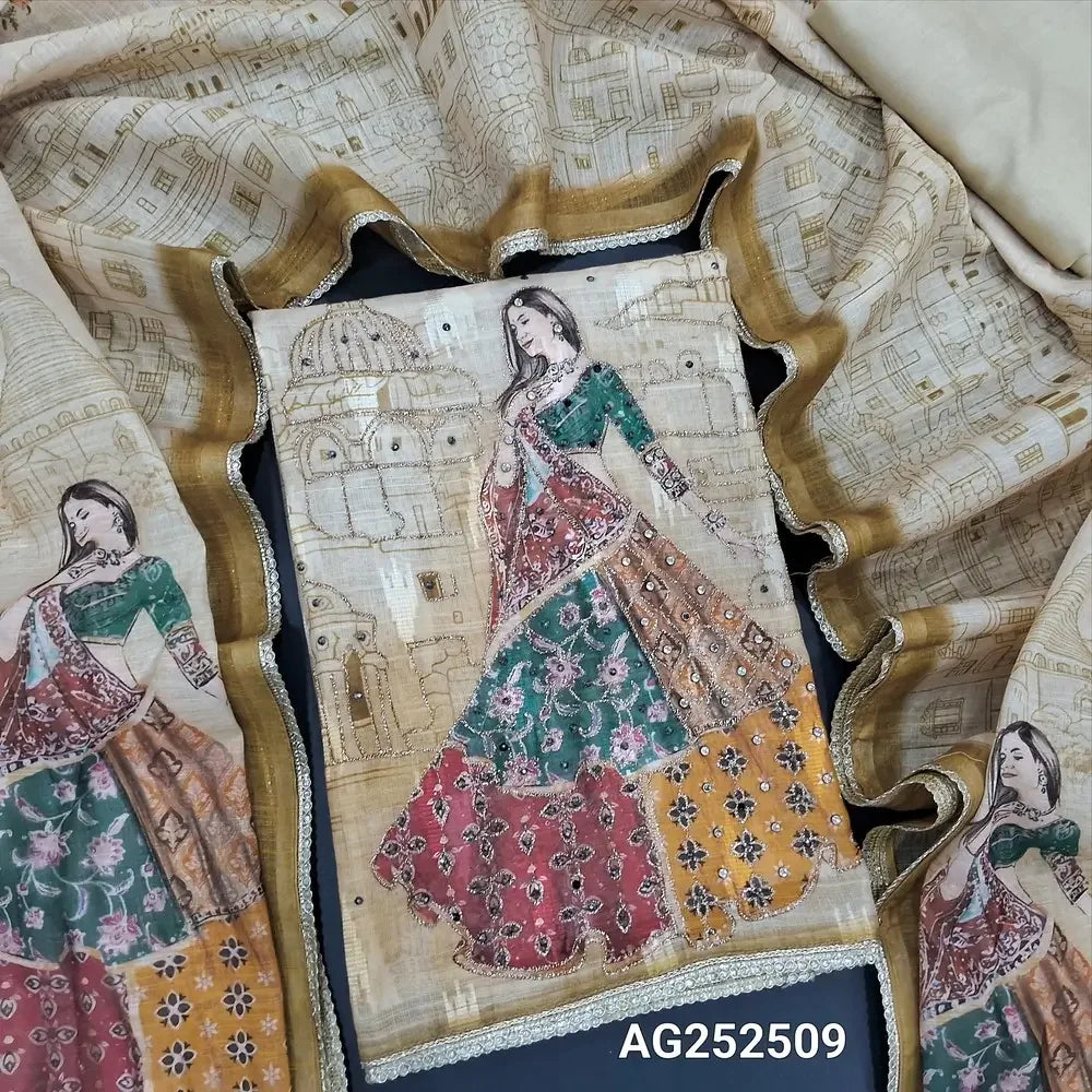 Beige digital printed semi linen salwar material ag252509 Neidhal