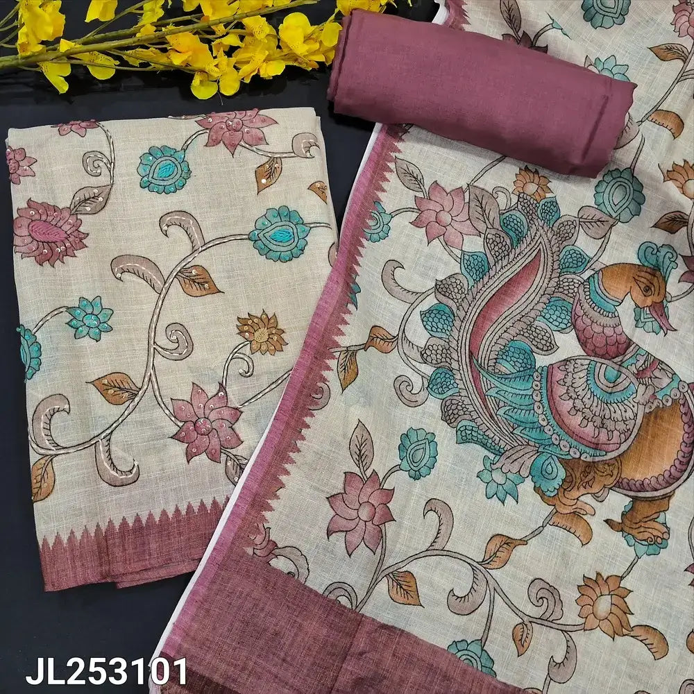 Beige digital printed tissue linen salwar material jl253101-Neidhal
