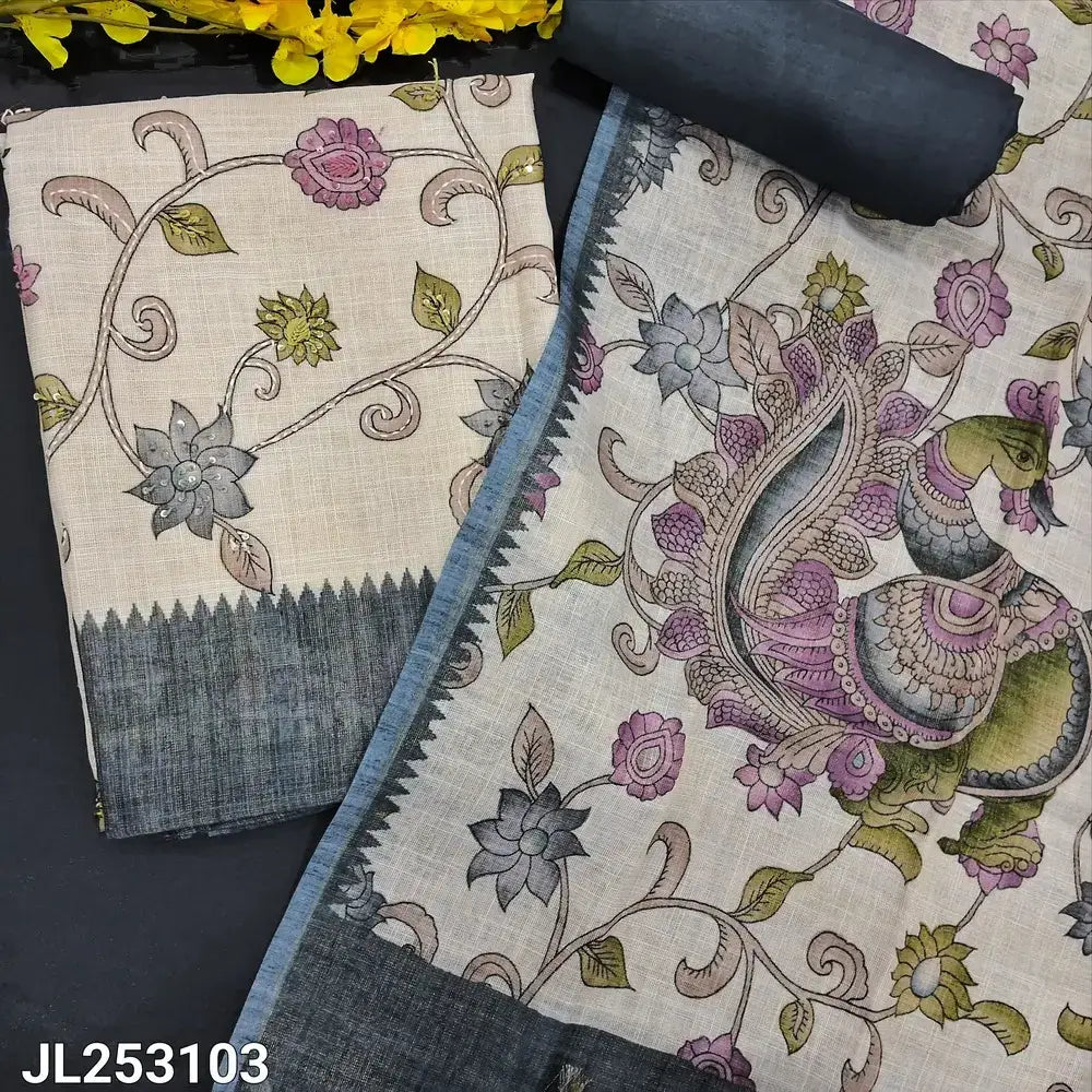 Beige digital printed tissue linen salwar material jl253103-Neidhal