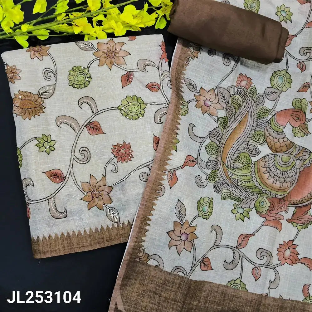 Beige digital printed tissue linen salwar material jl253104-Neidhal